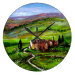 TUSCANY LANDSCAPE WITH GREEN HILLS WALL CLOCK