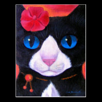 Tuxedo Cat Butterfly Painting - Multi postcards