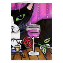 Tuxedo Cat Wine Greeting Card