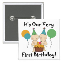 Twin Babies 1st Birthday Tshirts and Gifts Button
