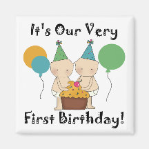 Twin Babies 1st Birthday Tshirts and Gifts Magnets