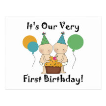 Twin Babies 1st Birthday Tshirts and Gifts Postcards