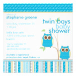Twin Boys Baby Owl Blue Baby Shower Invite