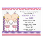 Twin Girls First Birthday Invitation