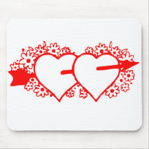 Twin Red Cupid's Hearts Mouse Pads