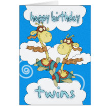 Twins Birthday Card - Aeroplane / Aeroplane Giraff