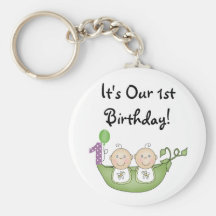 Twins Peas in a Pod  First Birthday Key Chain