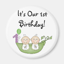 Twins Peas in a Pod  First Birthday Refrigerator Magnets
