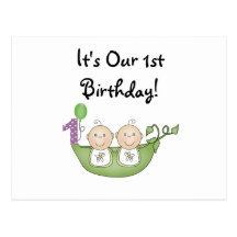 Twins Peas in a Pod  First Birthday Postcard