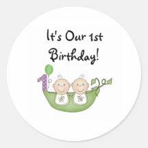Twins Peas in a Pod  First Birthday Round Stickers