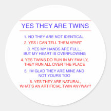 Twins Questions Fraternal Round Stickers