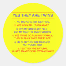 Twins Questions Fraternal Yellow Round Sticker
