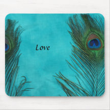 Two Aqua Peacock Feathers Mouse Pads