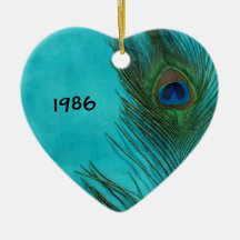 Two Aqua Peacock Feathers Ornament