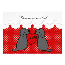 Two Black Labradors with Love Invitation