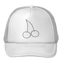 Two Cherries. White with Black Outline. Hats
