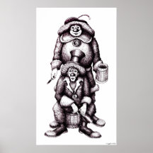 Two clowns graphic art poster