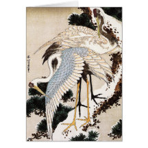 Two cranes on a pine covered with snow, Hiroshige Greeting Cards
