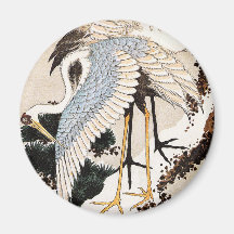 Two cranes on a pine covered with snow, Hiroshige Magnets