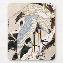 Two cranes on a pine covered with snow, Hiroshige Mousepad