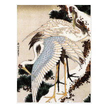 Two cranes on a pine covered with snow, Hiroshige Post Cards