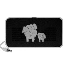 Two Cute Elephants. Cartoon on Black. iPod Speakers