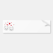 Two Cute White Cats with Red Hearts. Bumper Stickers