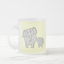 Two Elephants. Cute Adult and Baby Cartoon. Mug