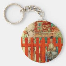 Two Girls Look Over the Fence Key Chain