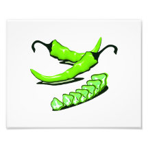 Two Green Chilli peppers one cut up Photo Art