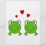 Two green frogs with red hearts. flyer