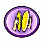 Two hands playing crash cymbals in purple circle acrylic cut out