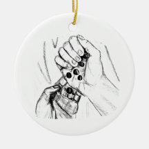 Two Hands with Marbles Pouring Pencil Sketch Ornament