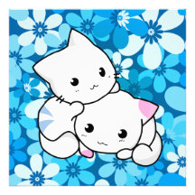 Two Kittens on Blue Background Art Photo