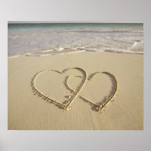 Two overlying hearts drawn on the beach print