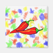 Two Red Chilli Peppers on Side Magnets