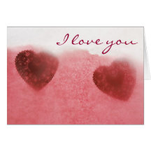 two red heart-shaped doilies Valentine card