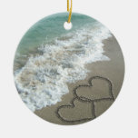 Two Sand Hearts on the Beach Christmas Ornament