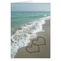 Two Sand Hearts on the Beach, Romantic Ocean Cards