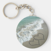 Two Sand Hearts on the Beach, Romantic Ocean Key Chain
