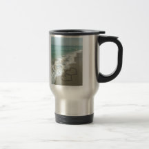 Two Sand Hearts on the Beach, Romantic Ocean Coffee Mugs