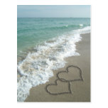 Two Sand Hearts on the Beach, Romantic Ocean Postcards