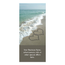 Two Sand Hearts on the Beach, Romantic Ocean Full Color Rack Card