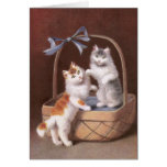 Two Tabby Cats in a Basket -- Vintage 1908 Greeting Card