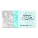 two tone blue damask personalised photo card