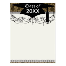 two tone brown tan devine damask graduation postcard