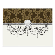 two tone brown tan devine damask post cards