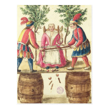 Two Venetian magicians sawing a woman in half Post Cards