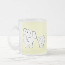 Two White Elephants on Cream. Cartoon. Mugs