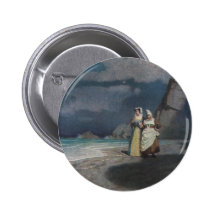 Two Women on a Grey Shingle Beach at Night Pinback Buttons
